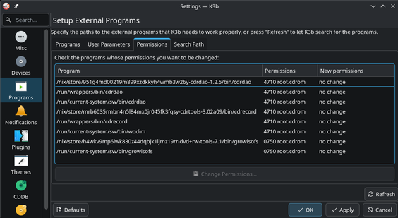 Programs >> Permissions
