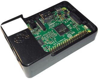 A Raspberry Pi 3 with enclosure.